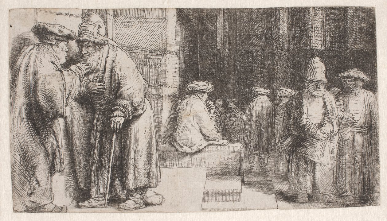 Joden in de synagoge door Rembrandt van Rijn