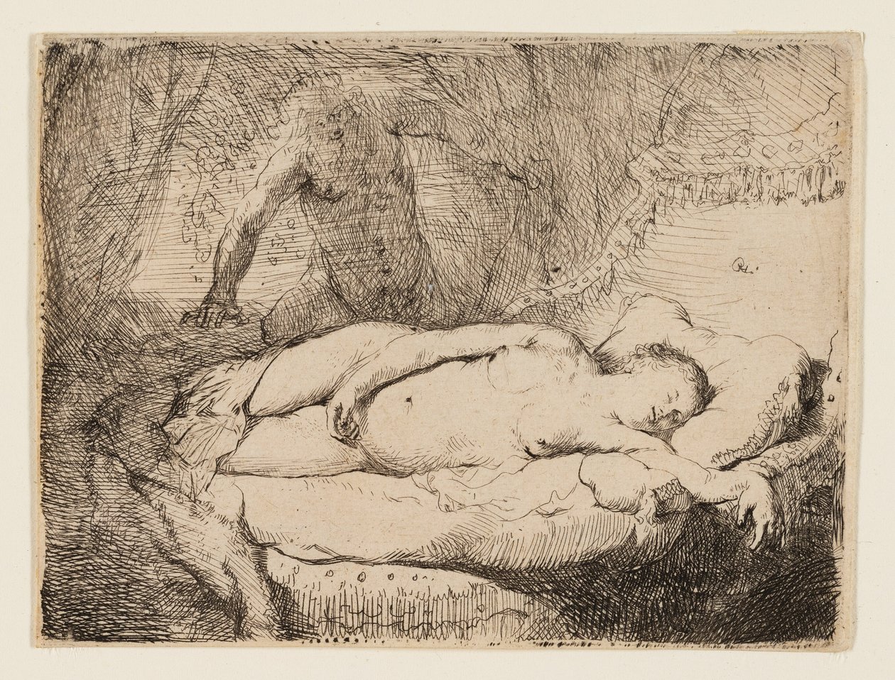 Jupiter en Antiope: kleinere plaat door Rembrandt van Rijn