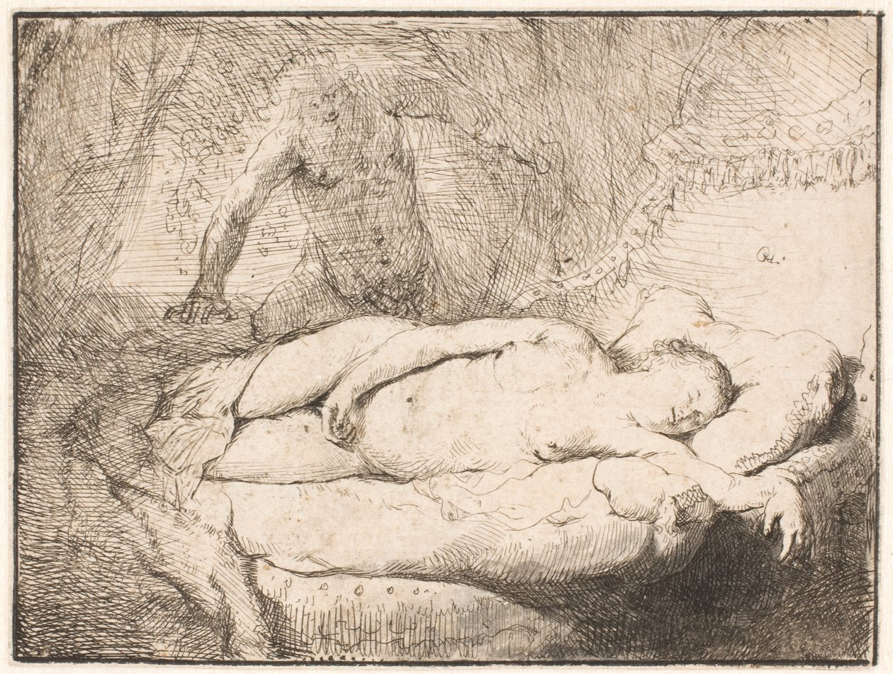Jupiter en Antiope: de kleinere plaat door Rembrandt van Rijn