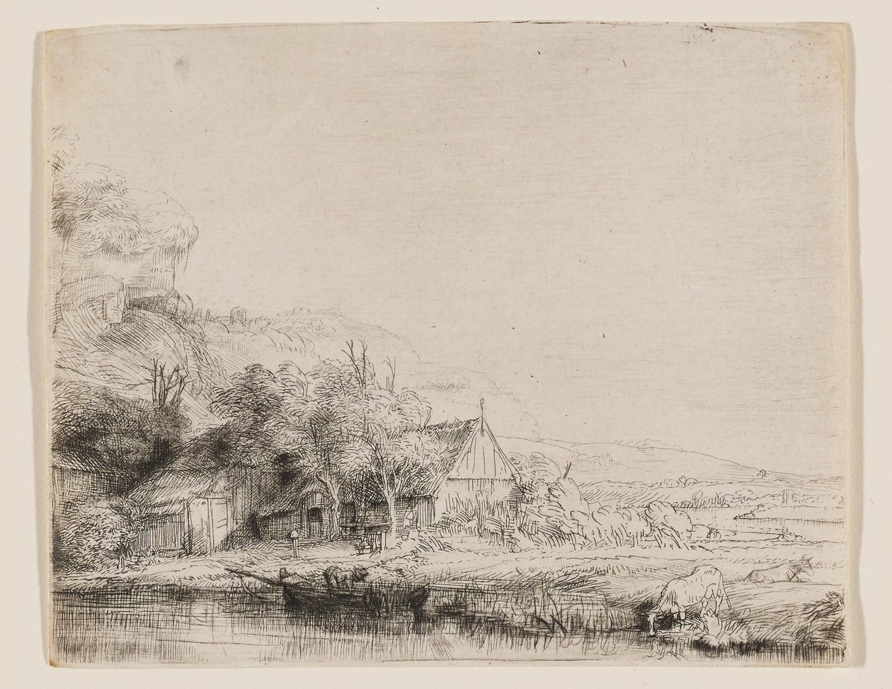 Landschap met een drinkende koe door Rembrandt van Rijn