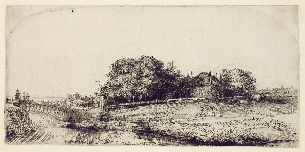 Landschap met Hooiberg en een Kudde Schapen, c.1652 door Rembrandt van Rijn
