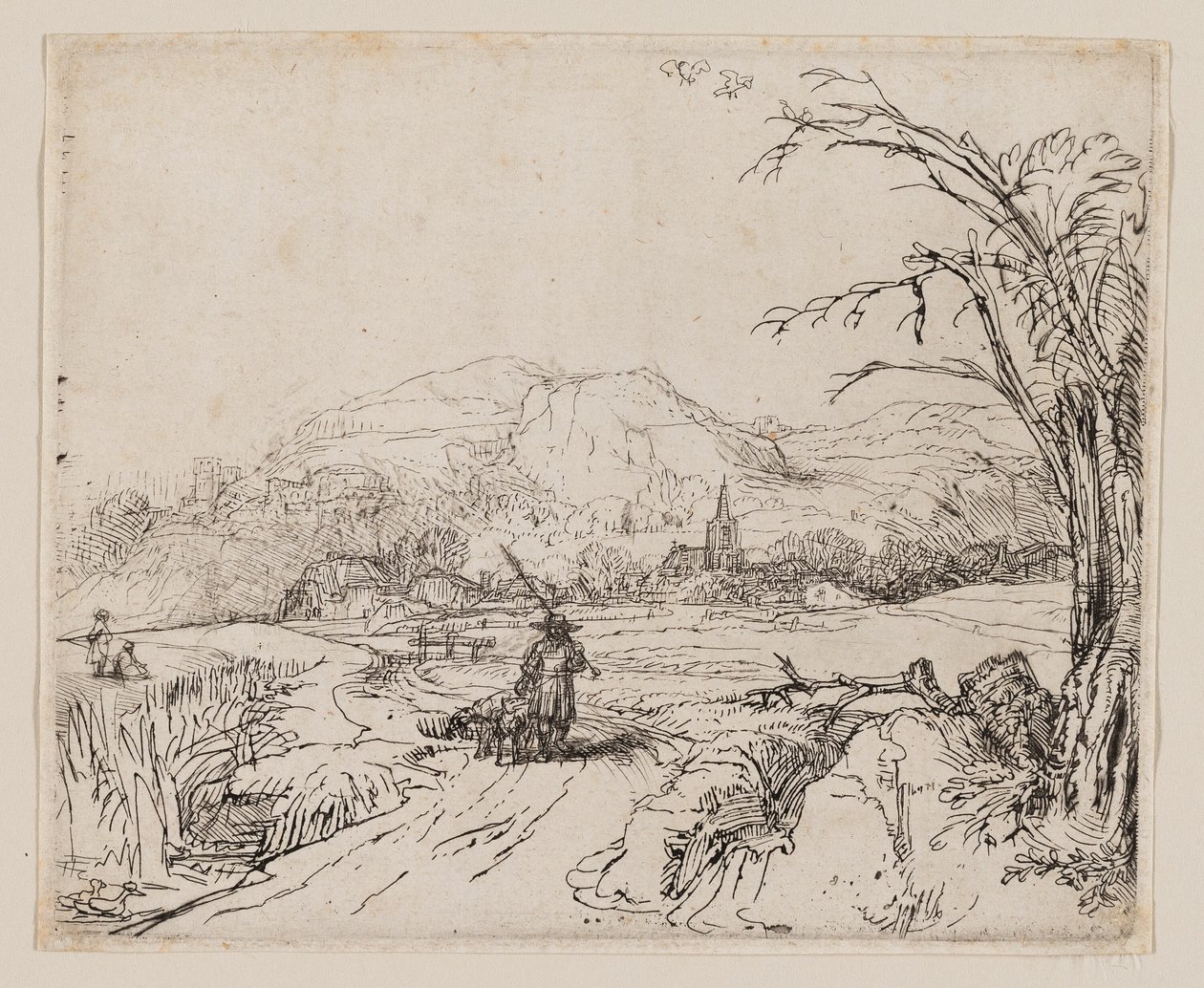 Landschap met Jager en Honden door Rembrandt van Rijn