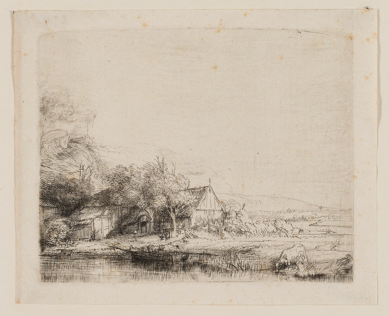 Landschap met een drinkende koe door Rembrandt van Rijn