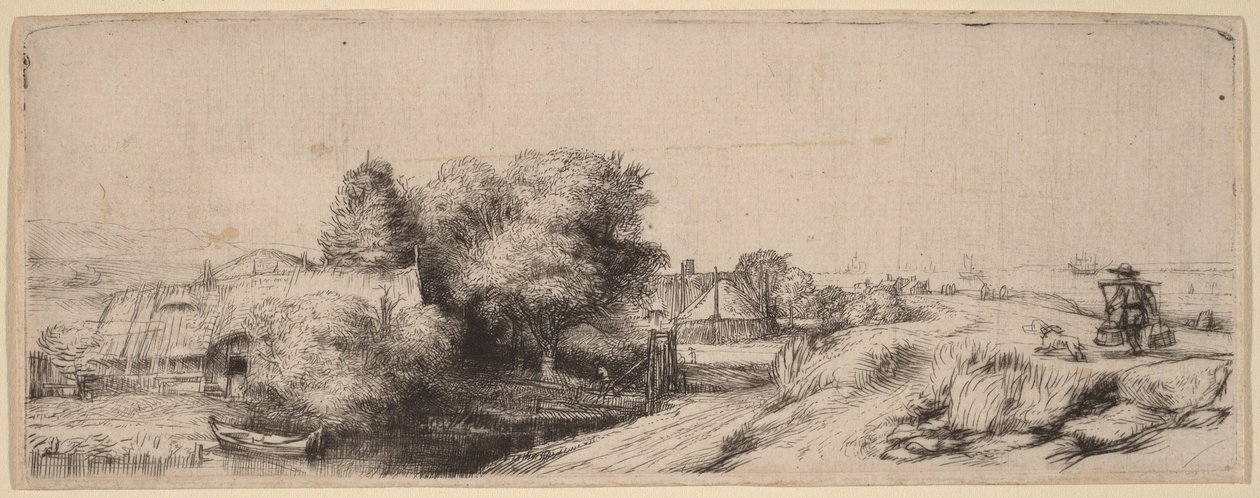 Landschap met een melkboer door Rembrandt van Rijn