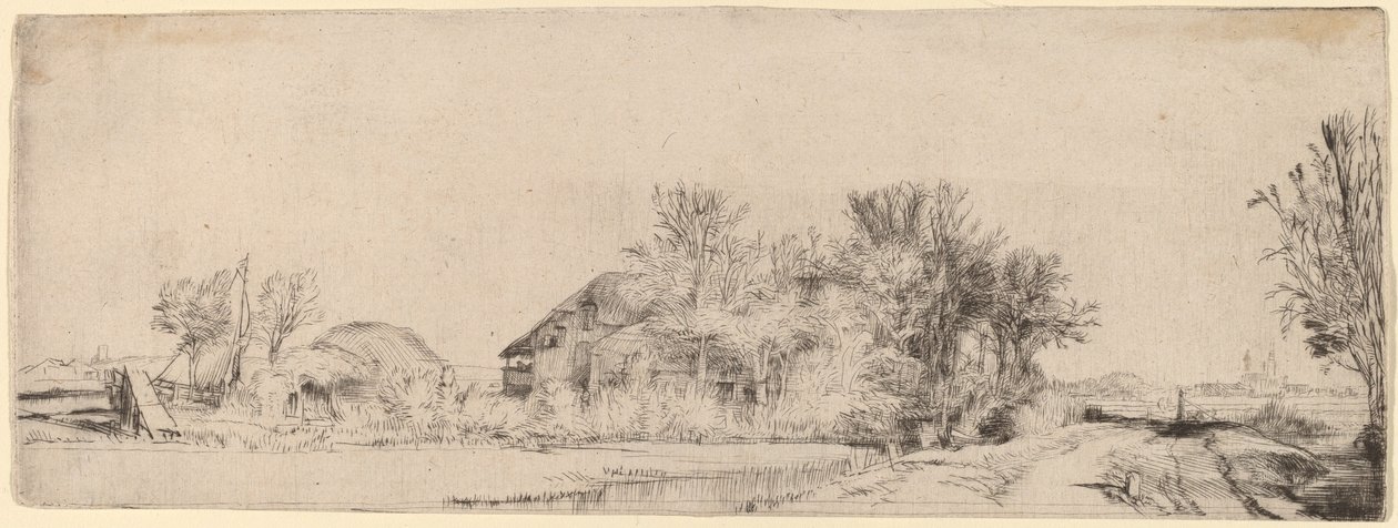 Landschap met een Weg naast een Kanaal door Rembrandt van Rijn