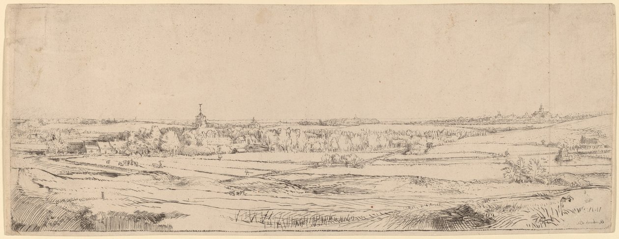 Landschap met uitzicht op Haarlem (Het Goudwegersveld) door Rembrandt van Rijn