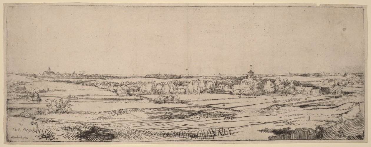 Landschap met uitzicht op Haarlem (Het Goudweegersveld) door Rembrandt van Rijn