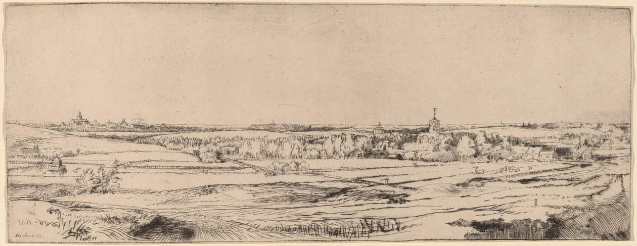 Landschap met uitzicht op Haarlem, Het veld van de goudweger, 1651 door Rembrandt van Rijn