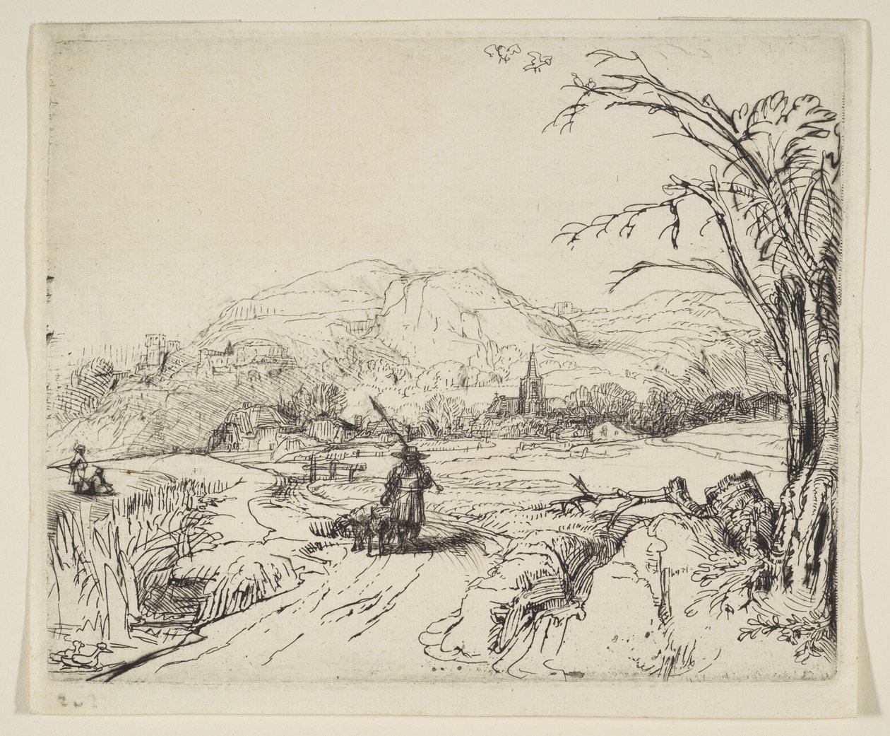 Landschap met een herder en een hond, ca. 1653 door Rembrandt van Rijn