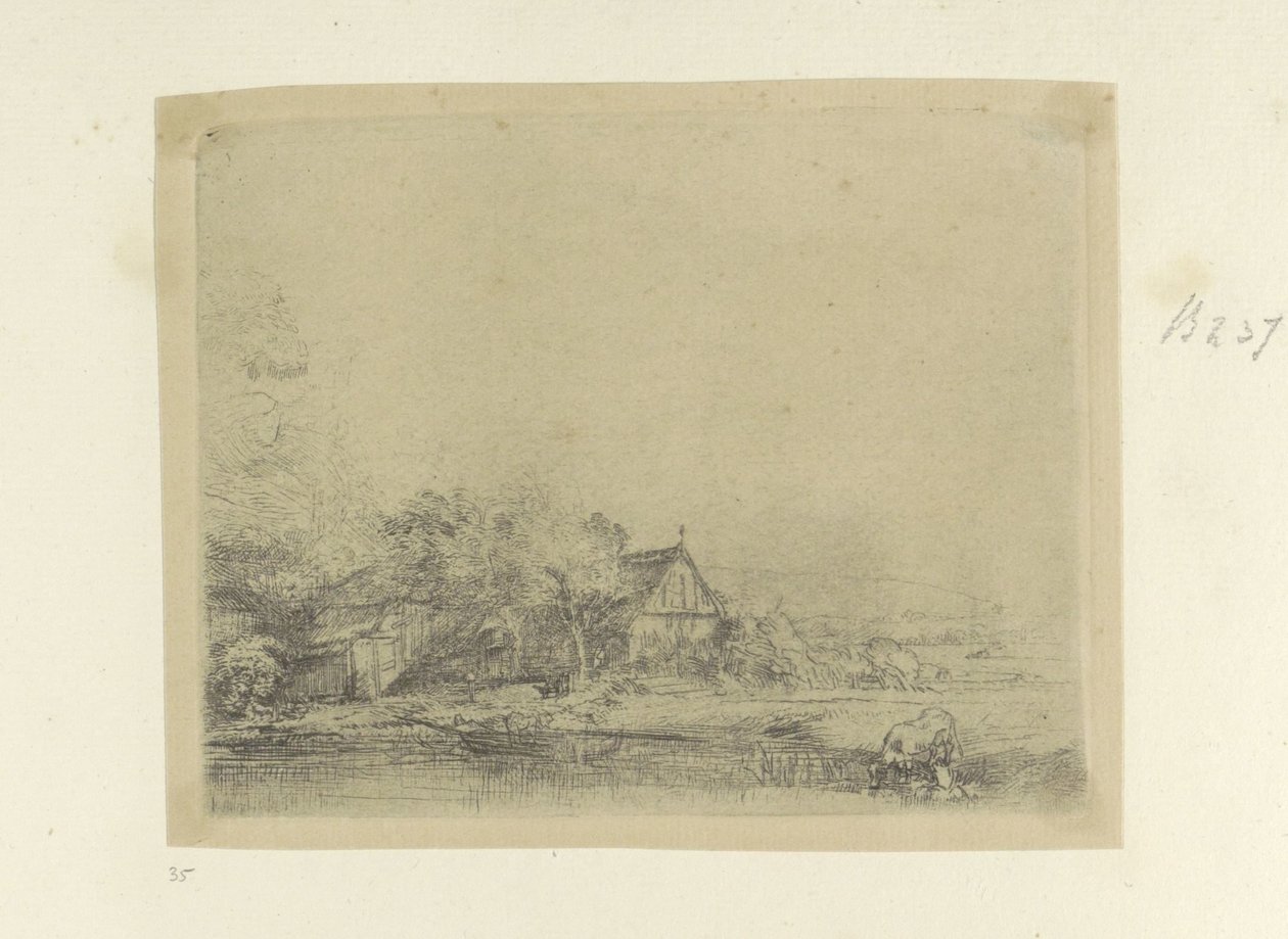 Landschap met drinkende koe door Rembrandt van Rijn