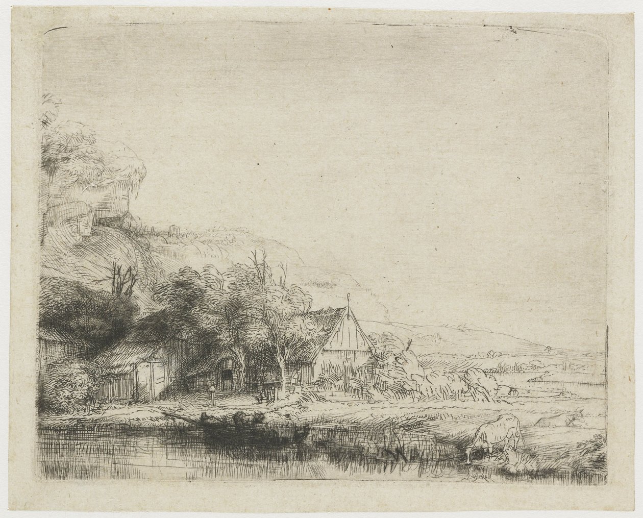 Landschap met drinkende koe door Rembrandt van Rijn