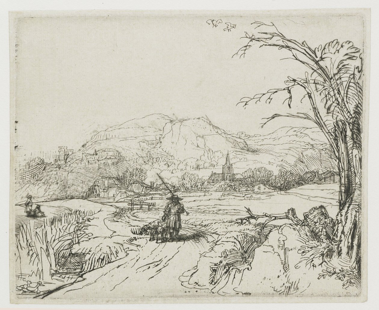 Landschap met schaapsherder en honden (‘Het jagertje’) door Rembrandt van Rijn
