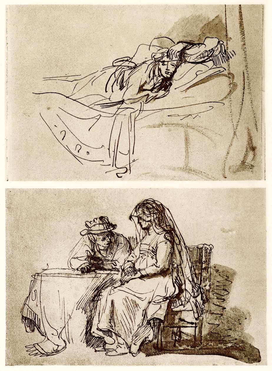 Liggende vrouw, het gesprek door Rembrandt van Rijn