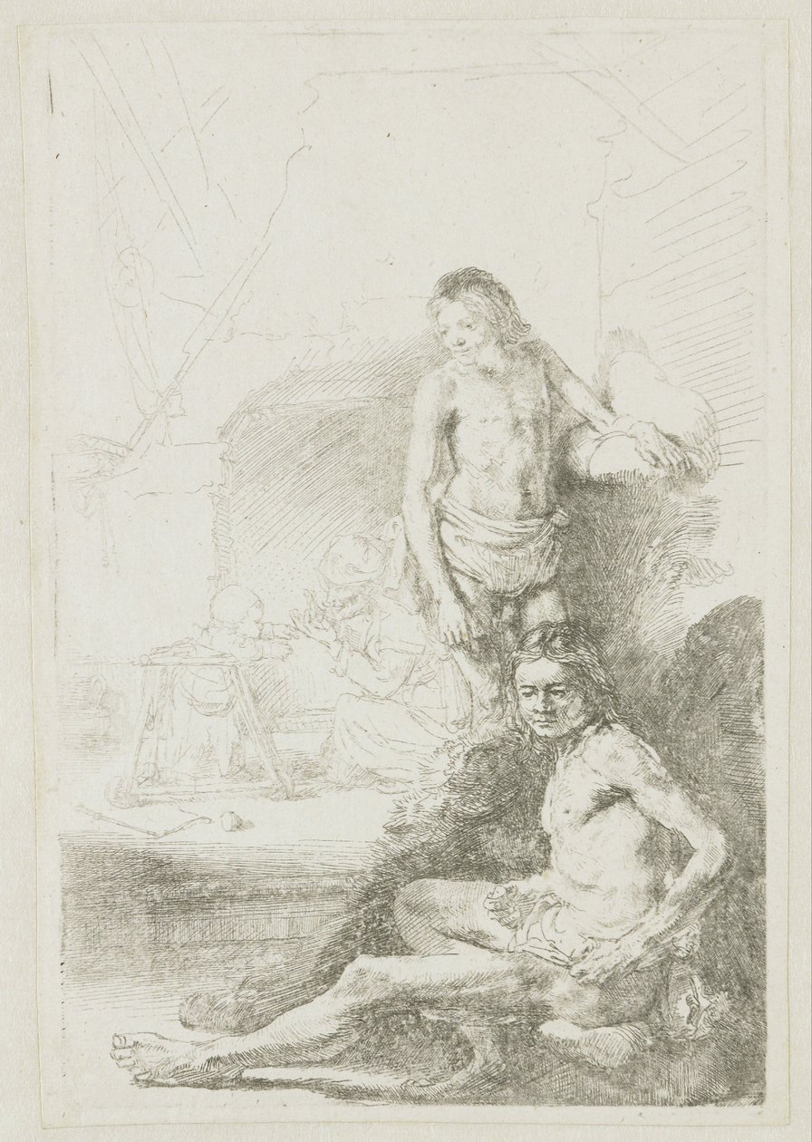 Mannelijk naakt, zittend en staand door Rembrandt van Rijn