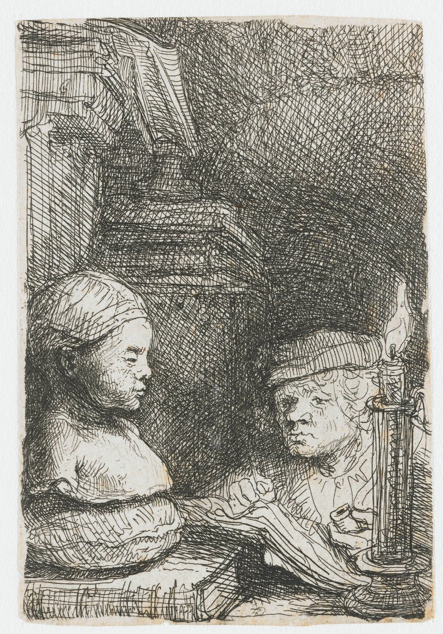 Man die een afgietsel tekent door Rembrandt van Rijn