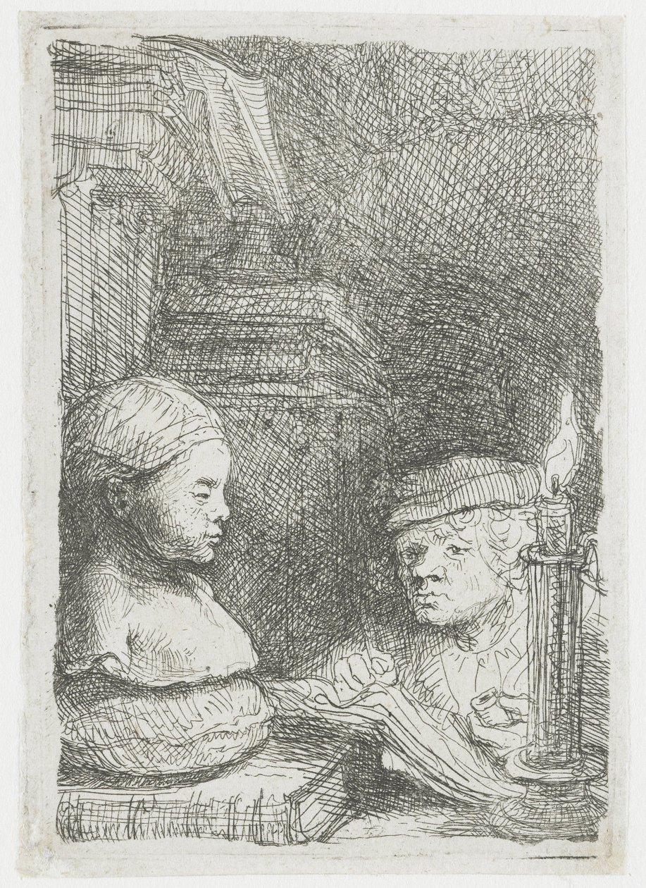 Man die een afgietsel tekent door Rembrandt van Rijn