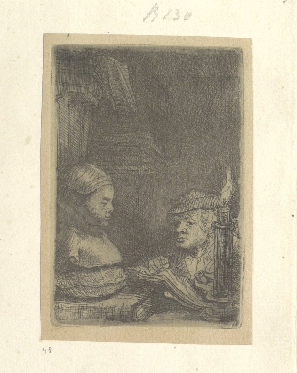 Man, tekenend naar een gipsmodel door Rembrandt van Rijn