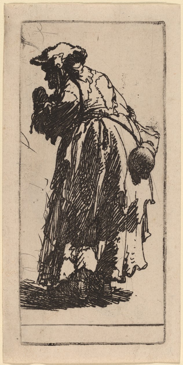 Oude bedelares met een kalebas door Rembrandt van Rijn