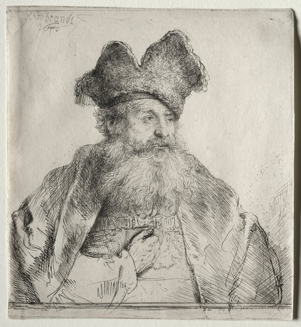 Oude Man met een Verdeelde Bontmuts door Rembrandt van Rijn
