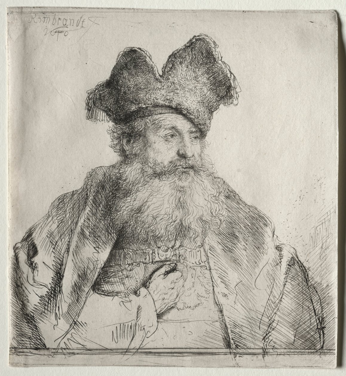 Oude man met een gedeelde bontmuts, 1640 door Rembrandt van Rijn