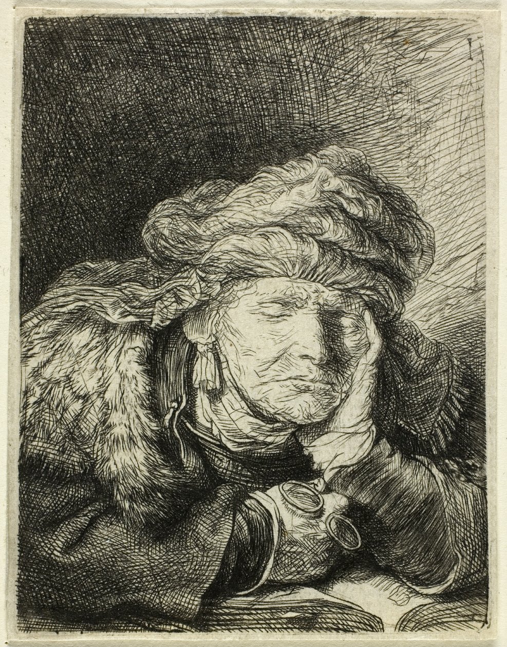 Oude Vrouw Slapend door Rembrandt van Rijn