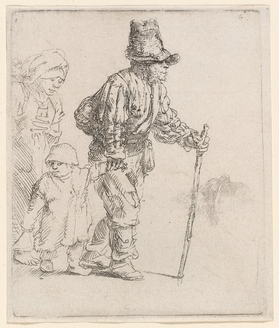 Boerenfamilie op de zwerftocht door Rembrandt van Rijn