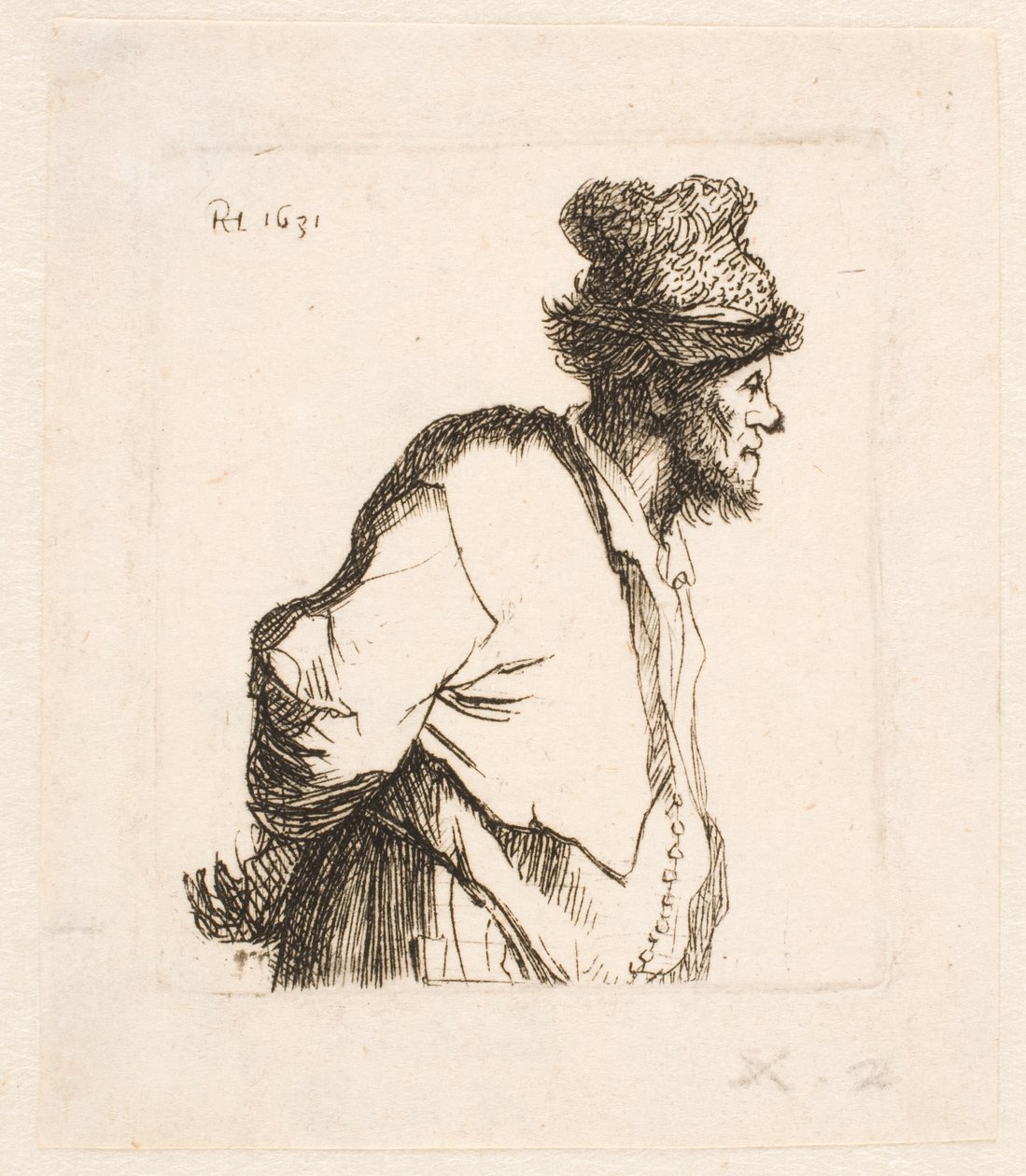 Boer met zijn handen achter zijn rug door Rembrandt van Rijn