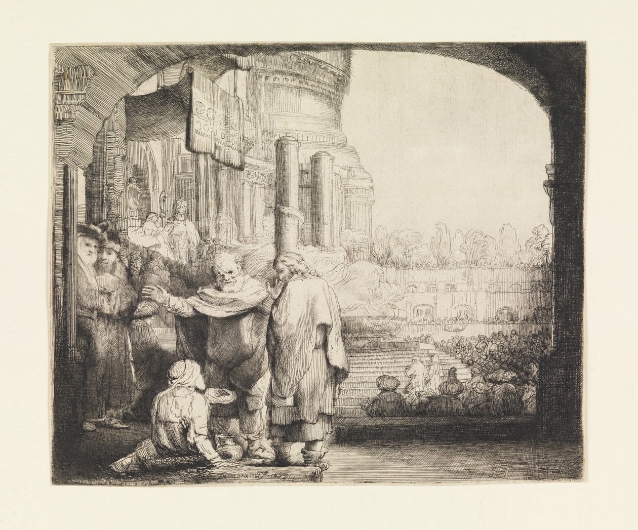 Petrus en Johannes Genezen de Kreupele bij de Poort van de Tempel door Rembrandt van Rijn