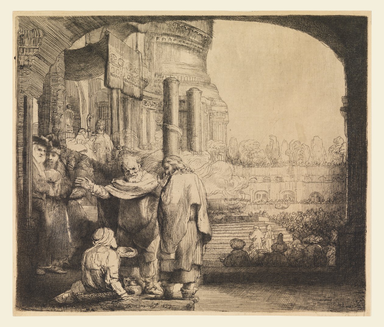 Petrus en Johannes bij de Tempelpoort door Rembrandt van Rijn