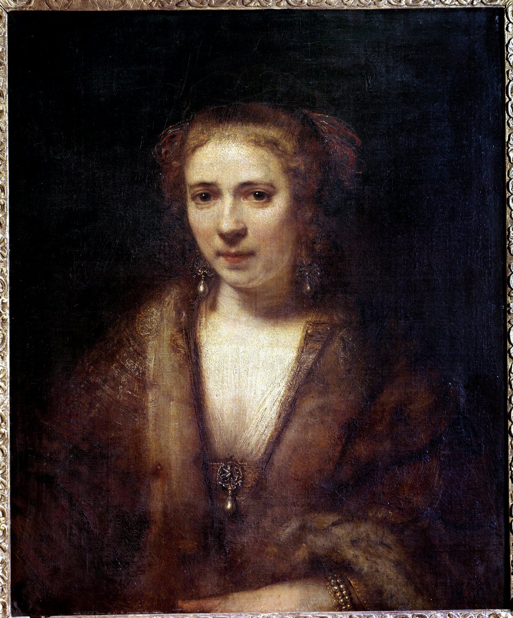 Portret van Hendrickje Stoffels (1625-1663) met fluwelen baret, metgezel van de schilder door Rembrandt van Rijn