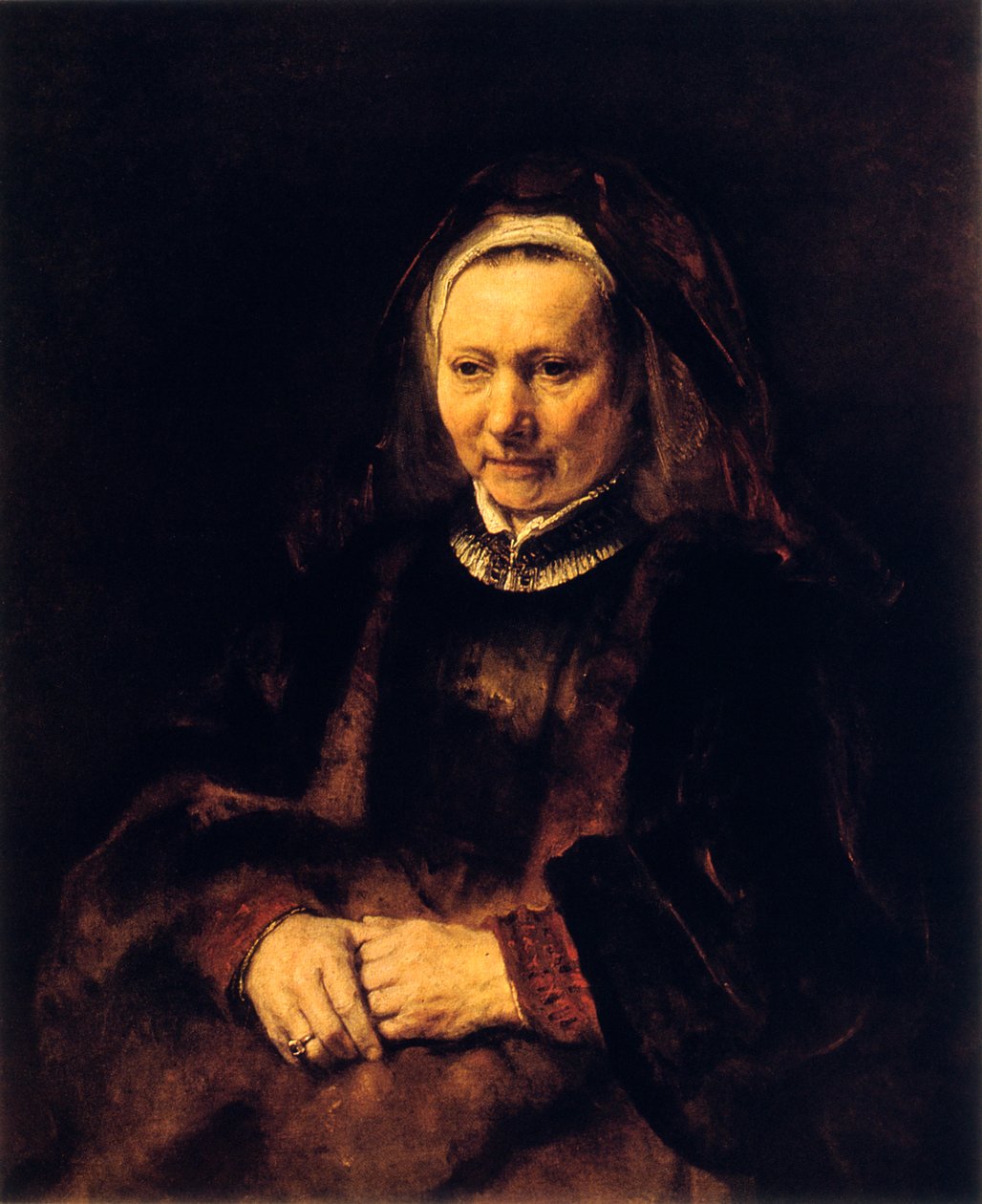 Portret van een oude vrouw door Rembrandt van Rijn