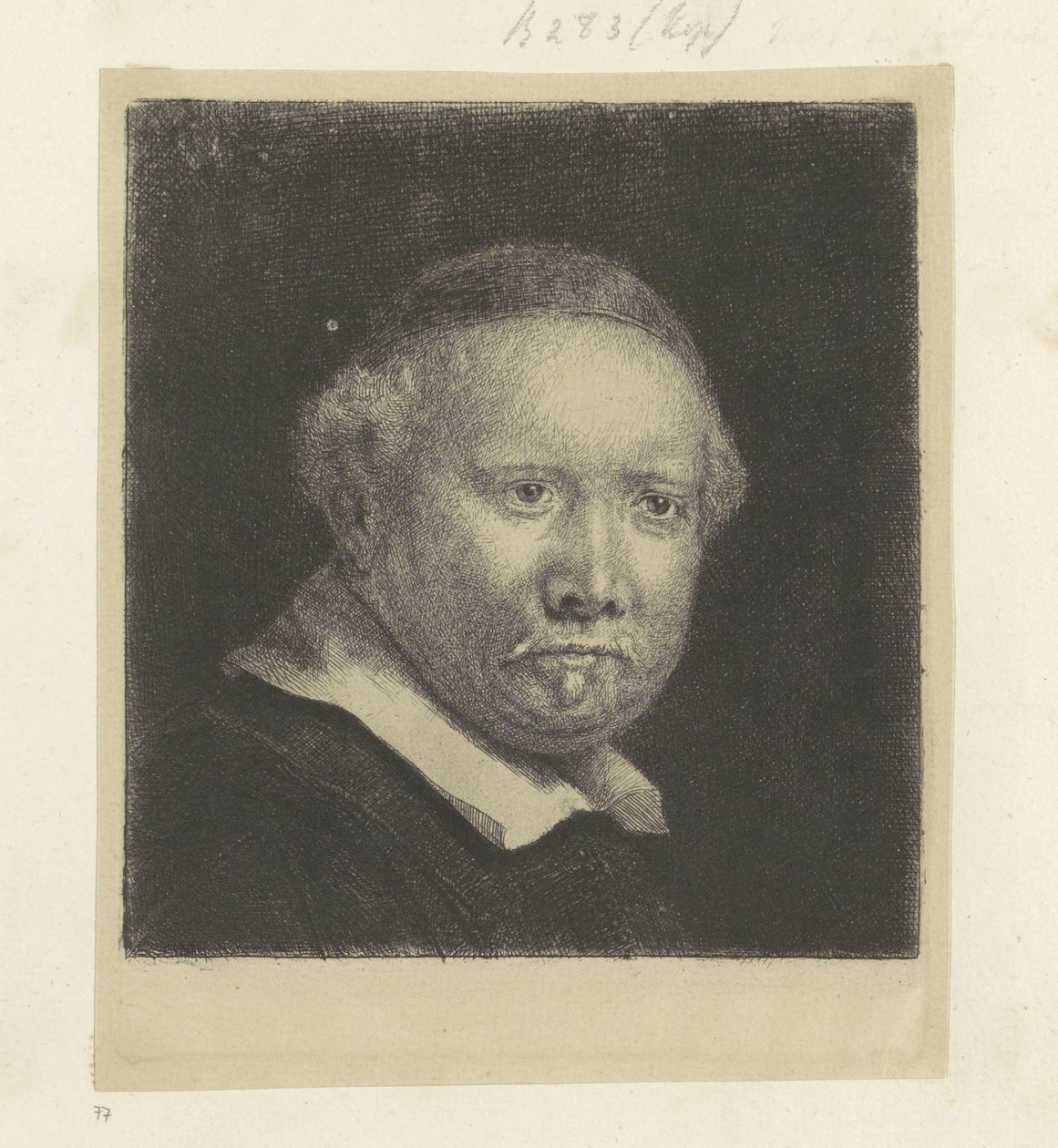 Portret van de schrijfmeester Lieven Willemsz. van Coppenol: grote plaat door Rembrandt van Rijn