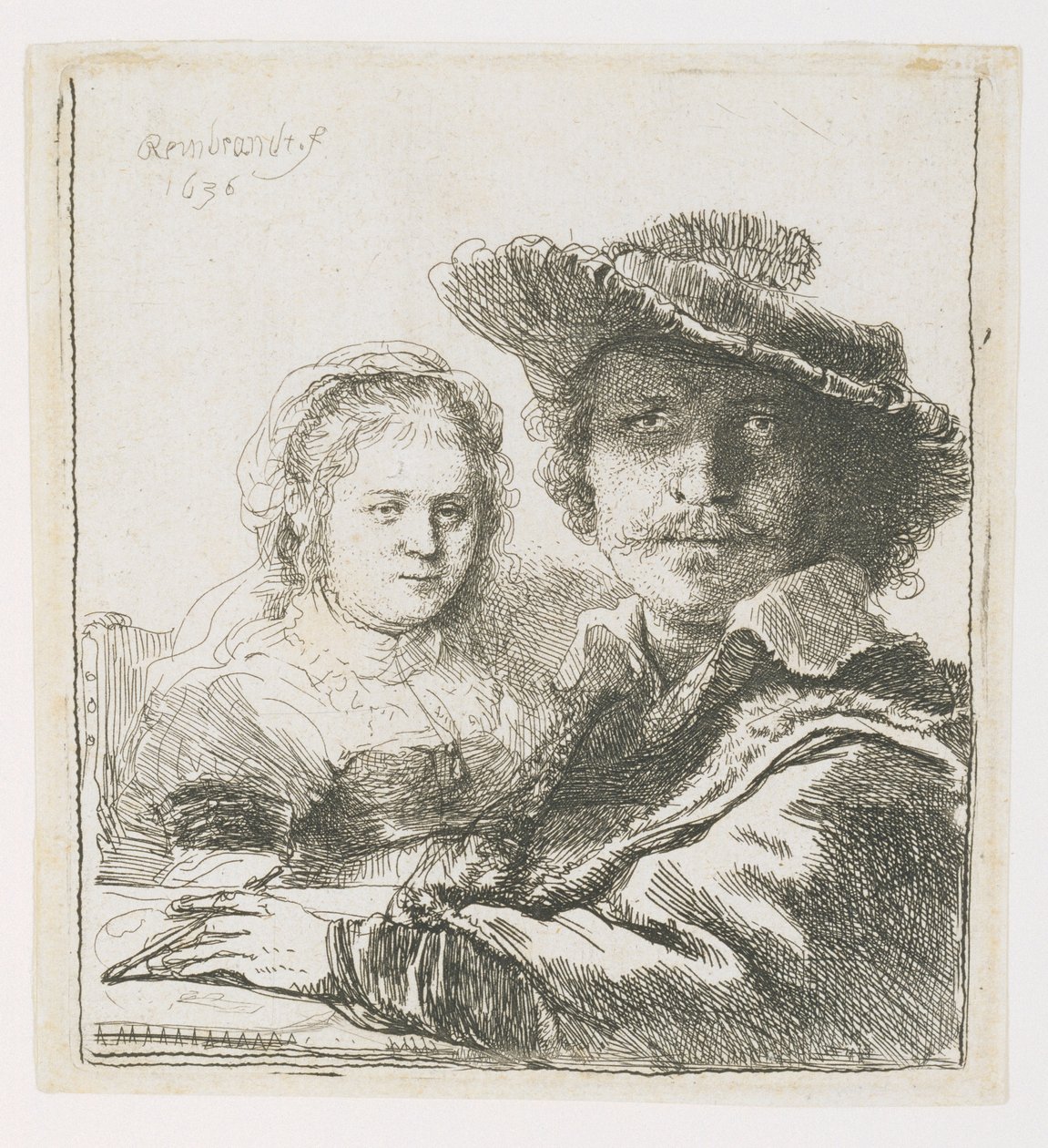 Rembrandt en zijn vrouw Saskia door Rembrandt van Rijn