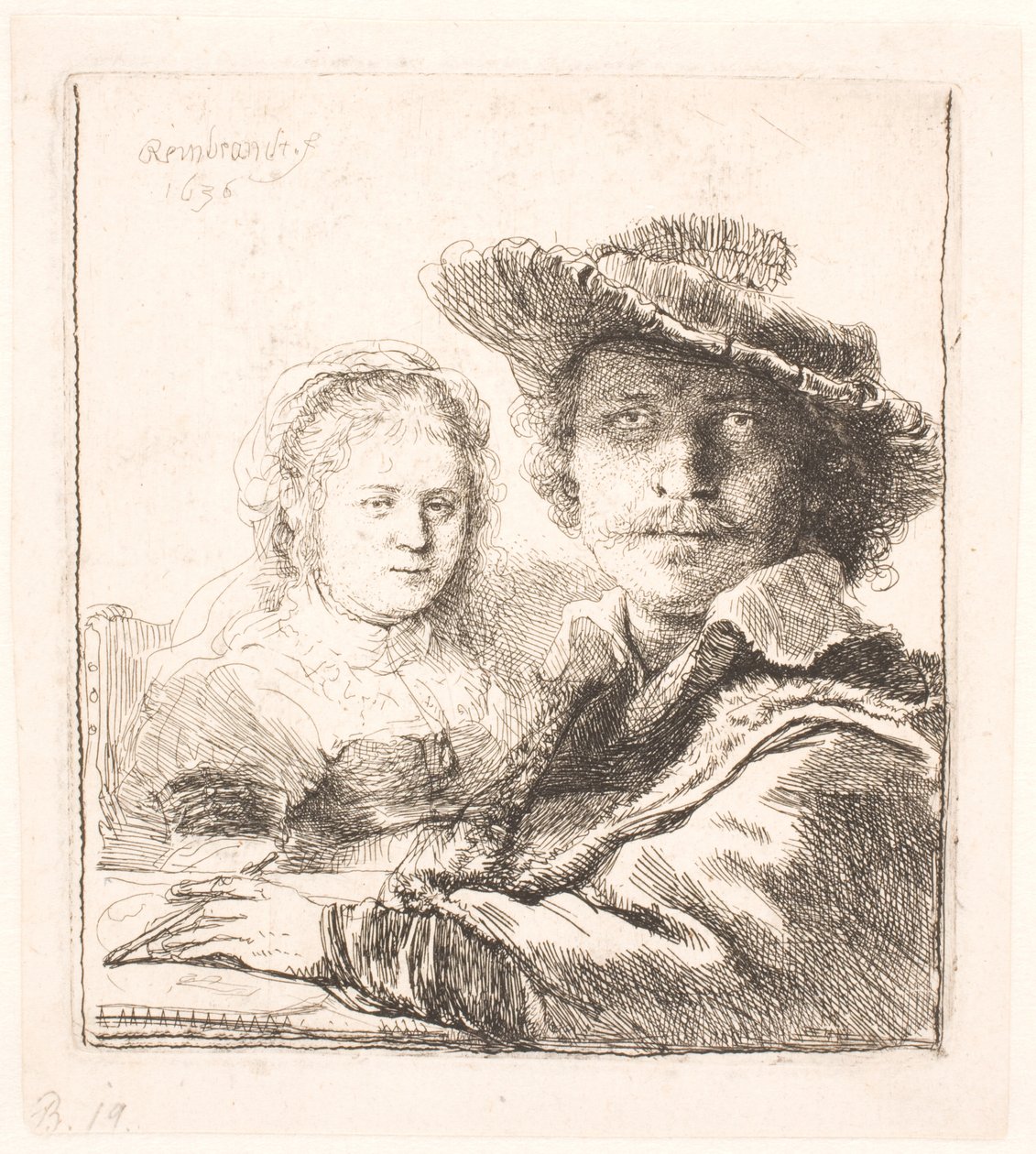 Rembrandt en zijn vrouw Saskia: bustes door Rembrandt van Rijn