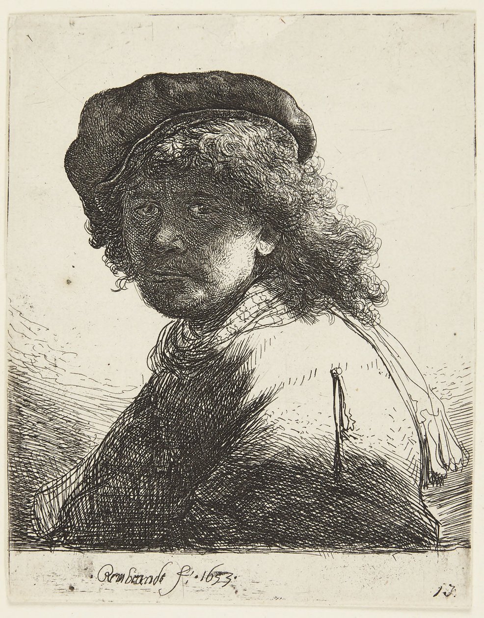 Rembrandt met muts en sjaal door Rembrandt van Rijn