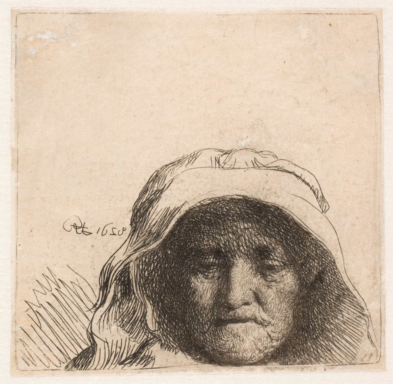 Rembrandts moeder: alleen het hoofd, in vooraanzicht door Rembrandt van Rijn