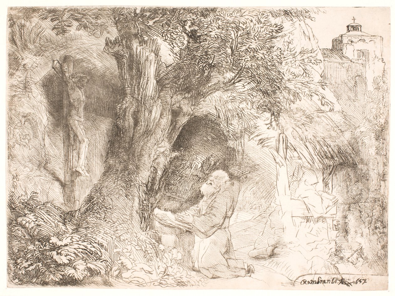 Sint Franciscus onder een boom, biddend door Rembrandt van Rijn