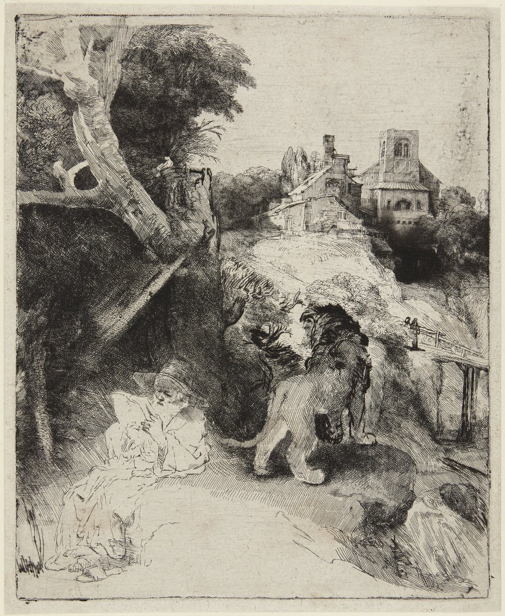 Sint-Hieronymus in een Italiaans landschap door Rembrandt van Rijn