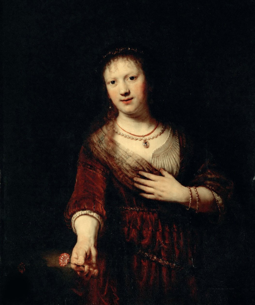 Saskia met de rode bloem, 1641 door Rembrandt van Rijn