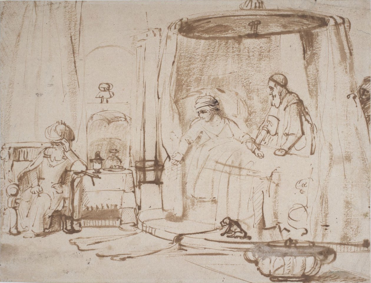 Scène uit het verhaal van Antiochus en Stratonice door Rembrandt van Rijn
