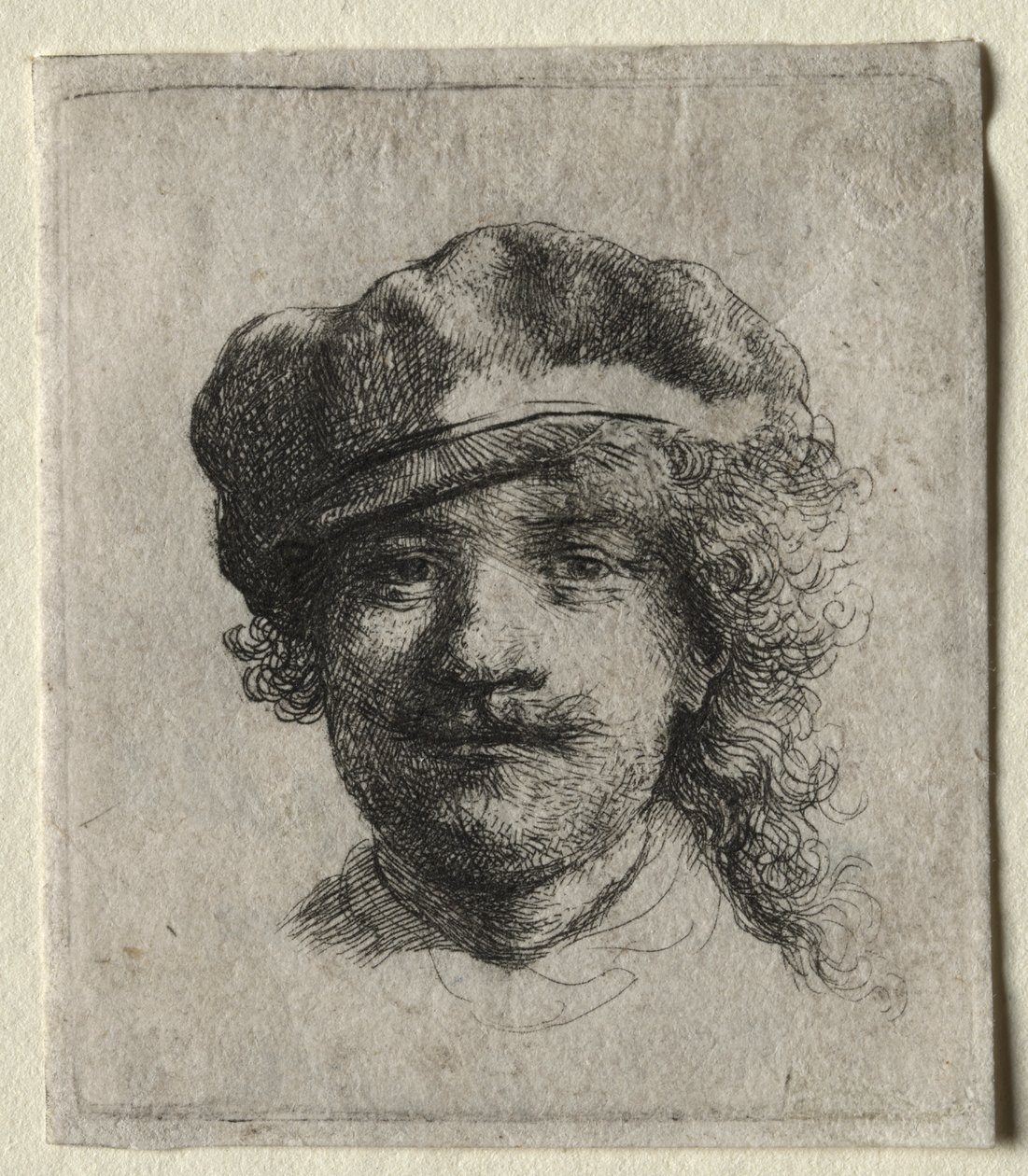 Zelfportret met een Zachte Pet: Volledig Gezicht, Alleen Hoofd door Rembrandt van Rijn