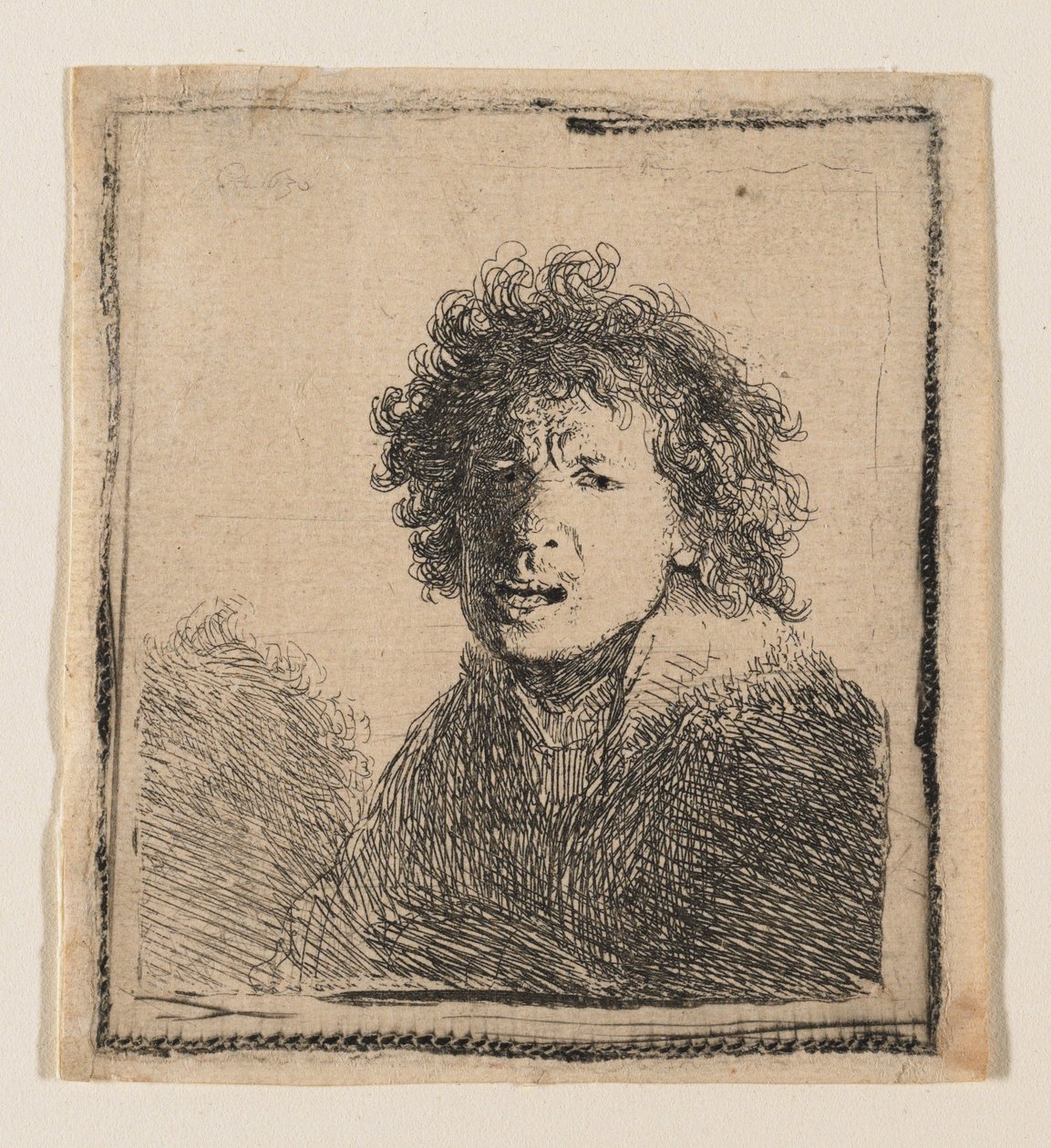 Zelfportret alsof ik aan het schreeuwen ben door Rembrandt van Rijn