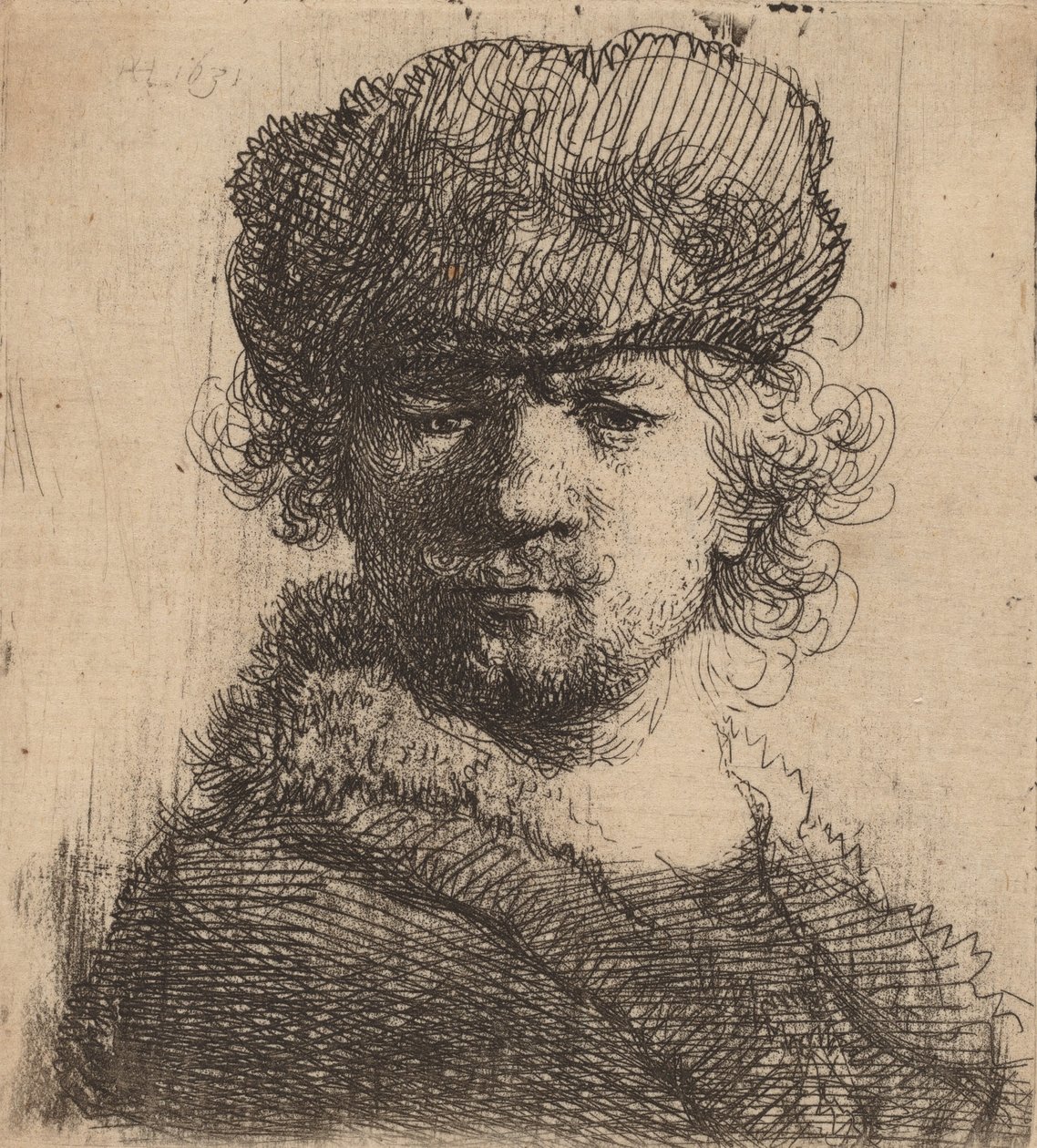 Zelfportret met een zware bontmuts door Rembrandt van Rijn