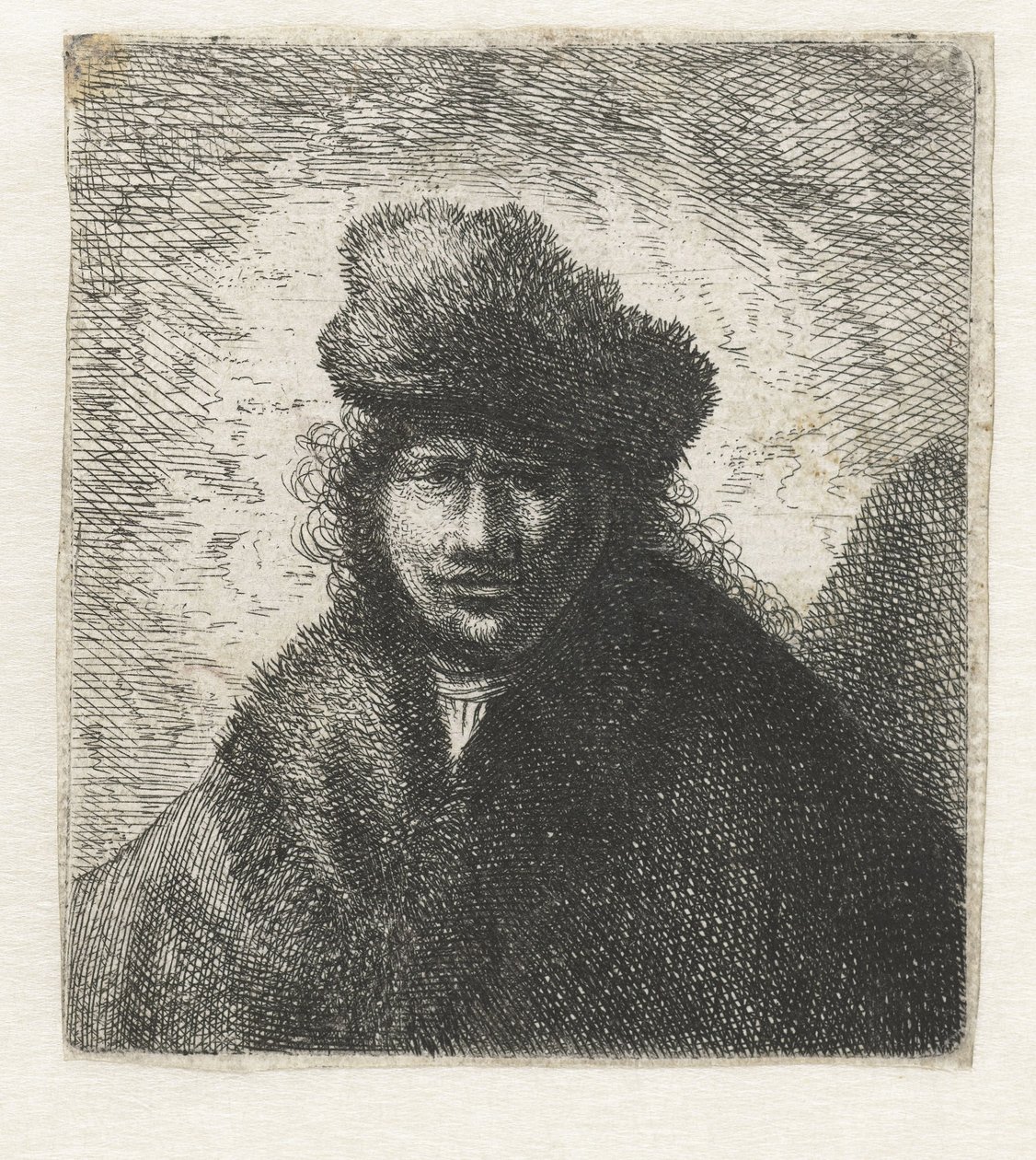 Zelfportret met een schuine bontmuts: Buste, ca. 1631 door Rembrandt van Rijn