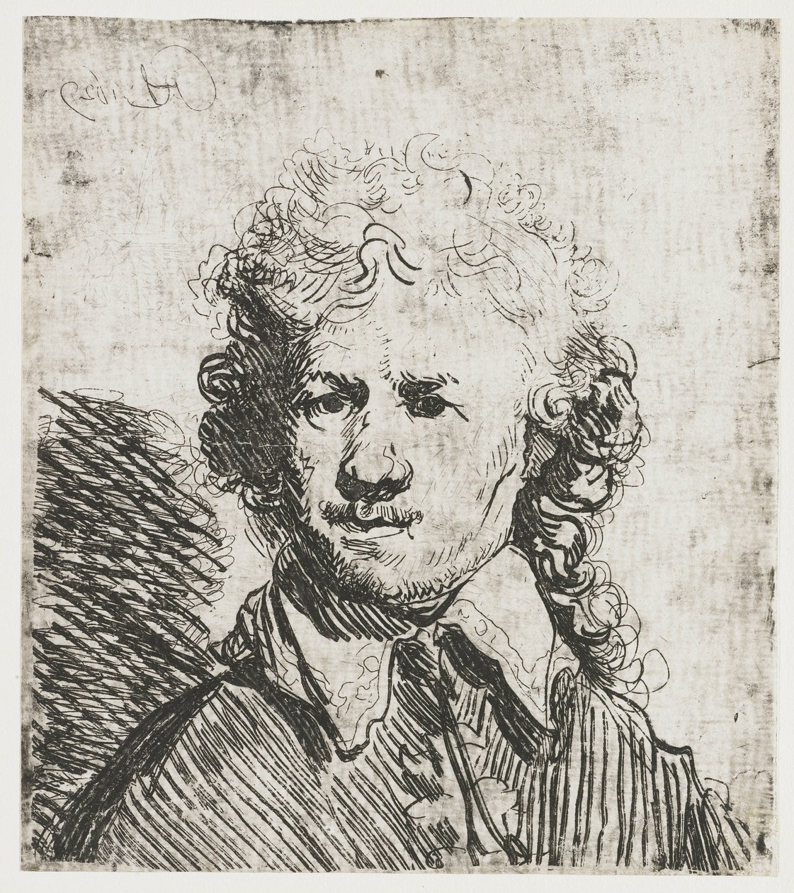 Zelfportret, blootshoofds (detail) door Rembrandt van Rijn