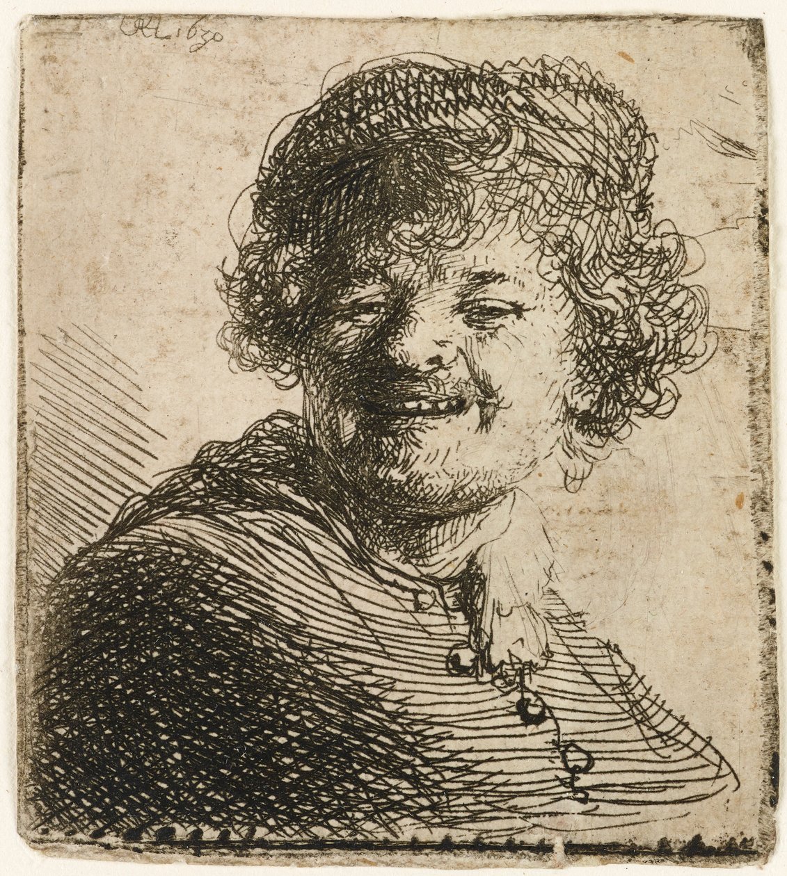 Zelfportret met een pet: lachend, 1630 door Rembrandt van Rijn