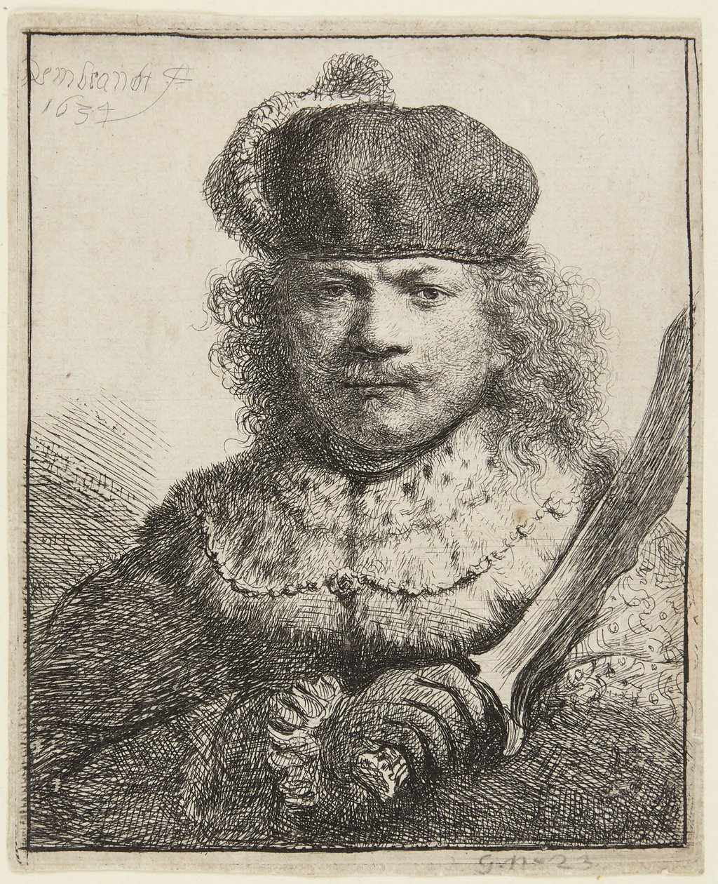 Zelfportret met opgeheven sabel door Rembrandt van Rijn