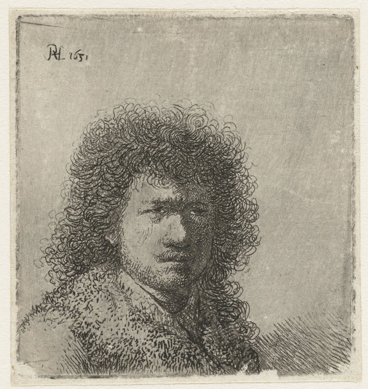 Zelfportret met wild haar: buste door Rembrandt van Rijn
