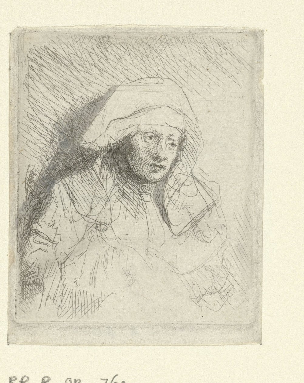 Zieke vrouw met een grote witte hoofdtooi (Saskia) door Rembrandt van Rijn