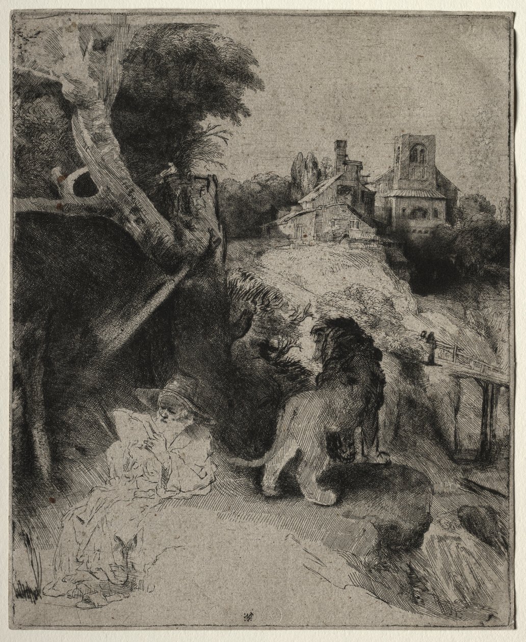 Sint Hiëronymus Lezend in een Italiaans Landschap door Rembrandt van Rijn